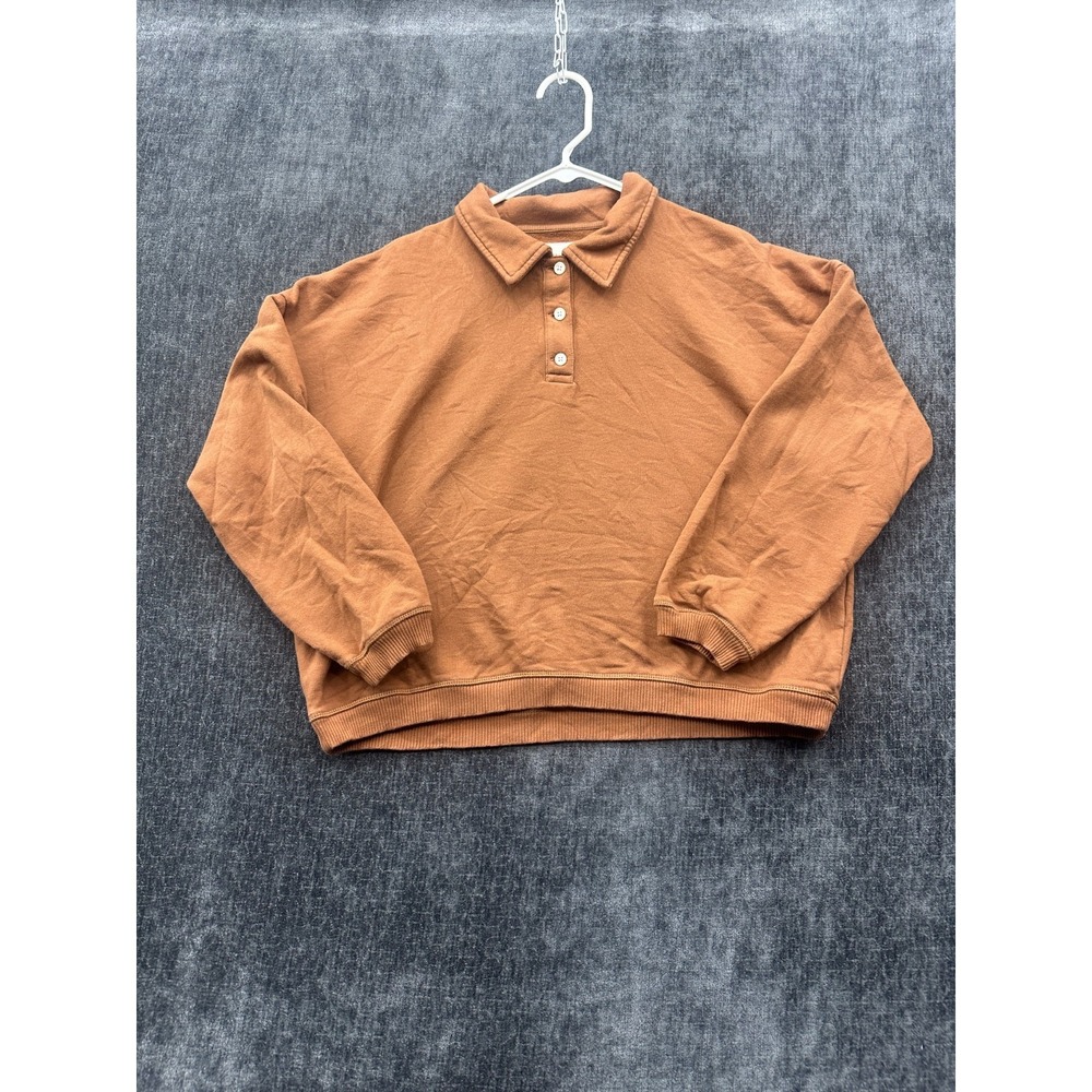 American Eagle Outfitters Sweatshirt Womens Small Brown Fleece Lined Ribbed Trim